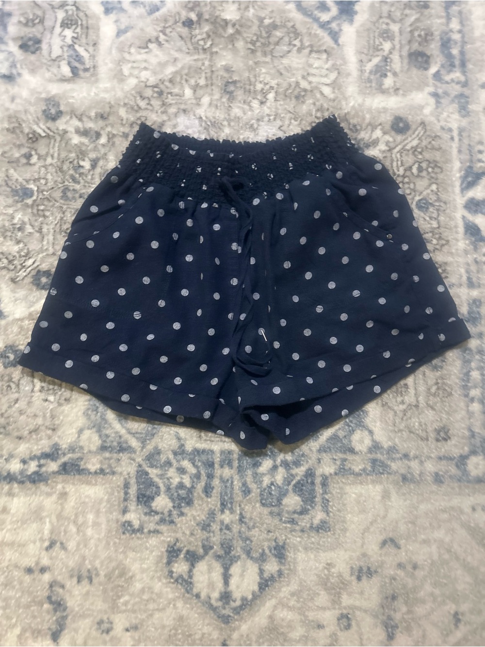 Cisono Polka Dot Elastic Waist Navy Women's Shorts